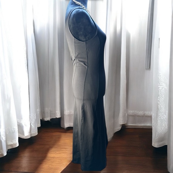 Mono B Athletic Tank Dress Black Medium Shelf Bra Midi Body Con Square Neck Slit - Picture 2 of 6